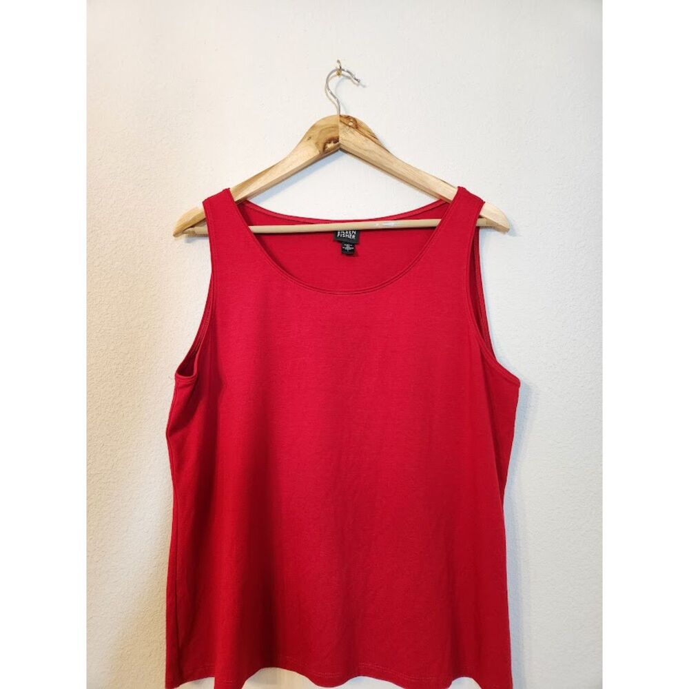 Eileen Fisher Red Scoop Neck Sleeveless Tank Top | Size L